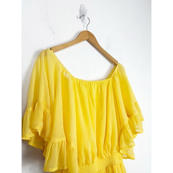 Vici Endless Rose Yellow Ruffled Sleeve Romper Medium Off Shoulder Chiffon - Picture 7 of 13